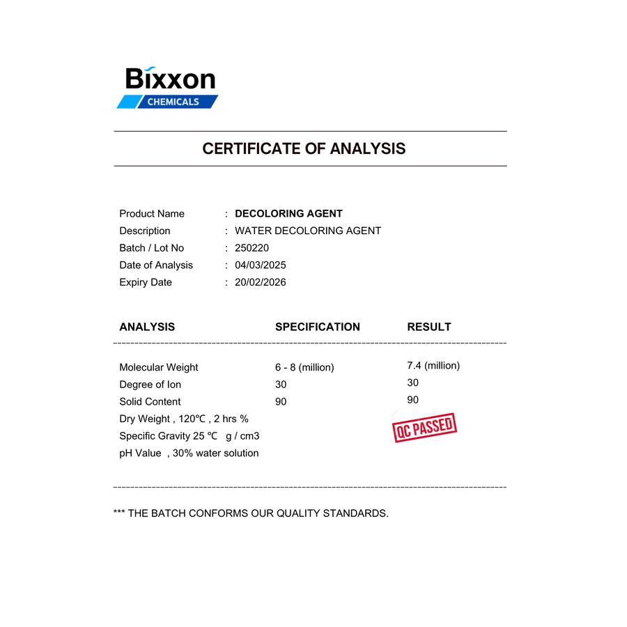 Sertifikat Analisis Decoloring Agent